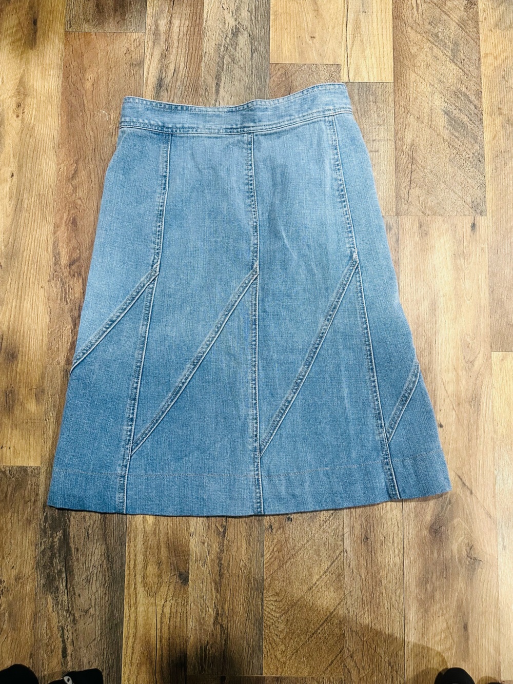 Lucky Brand Light Blue Denim Midi Skirt with Diagonal Panels